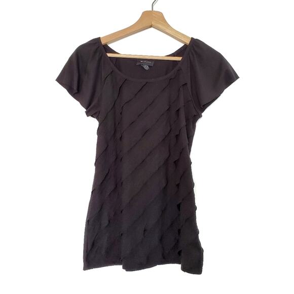 AB Studio | Diagonal Ruffle Flutter Sleeve Top - Picture 2 of 4